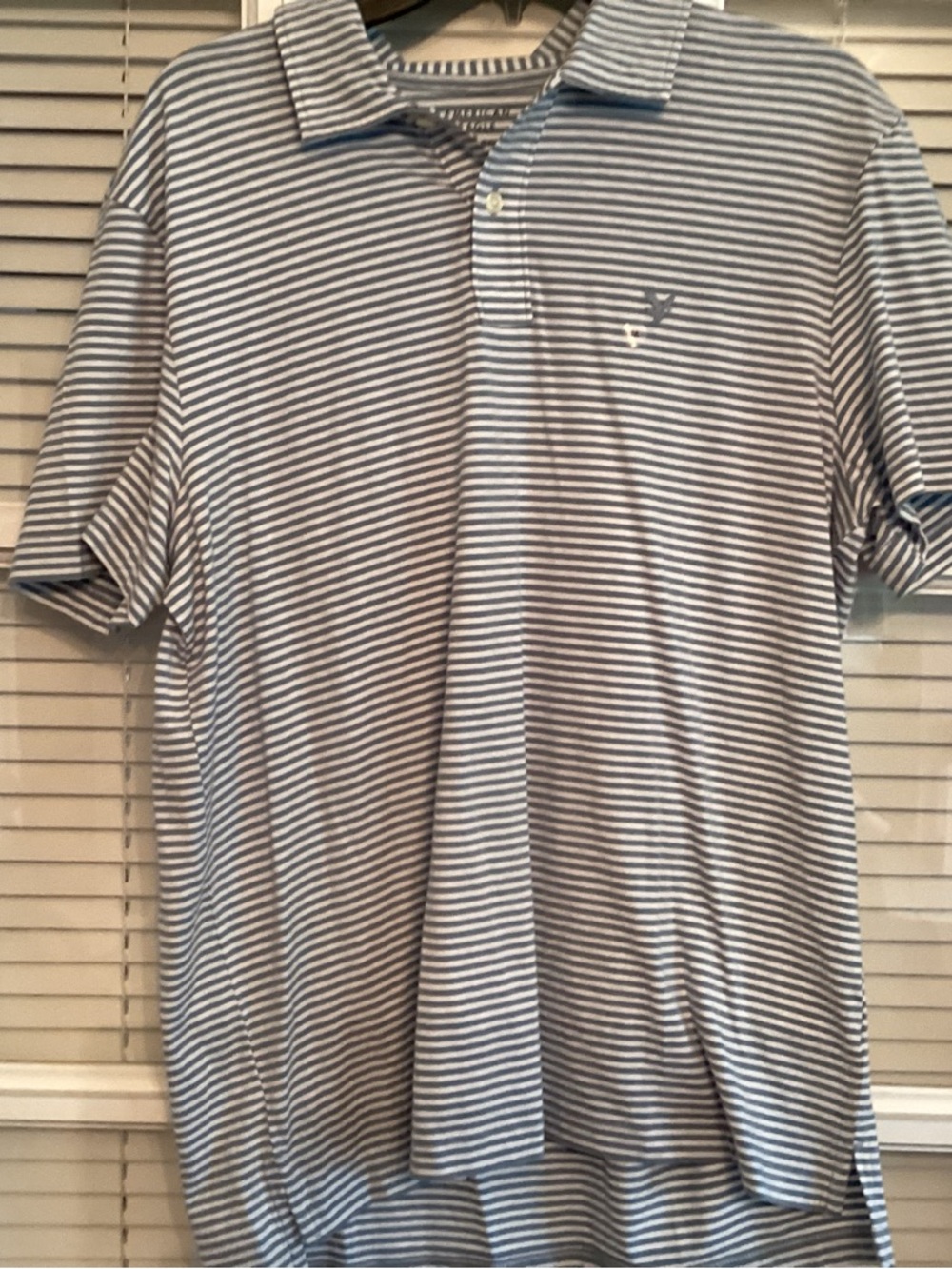 American Eagle Outfitters Striped Polo in Light Blue & White